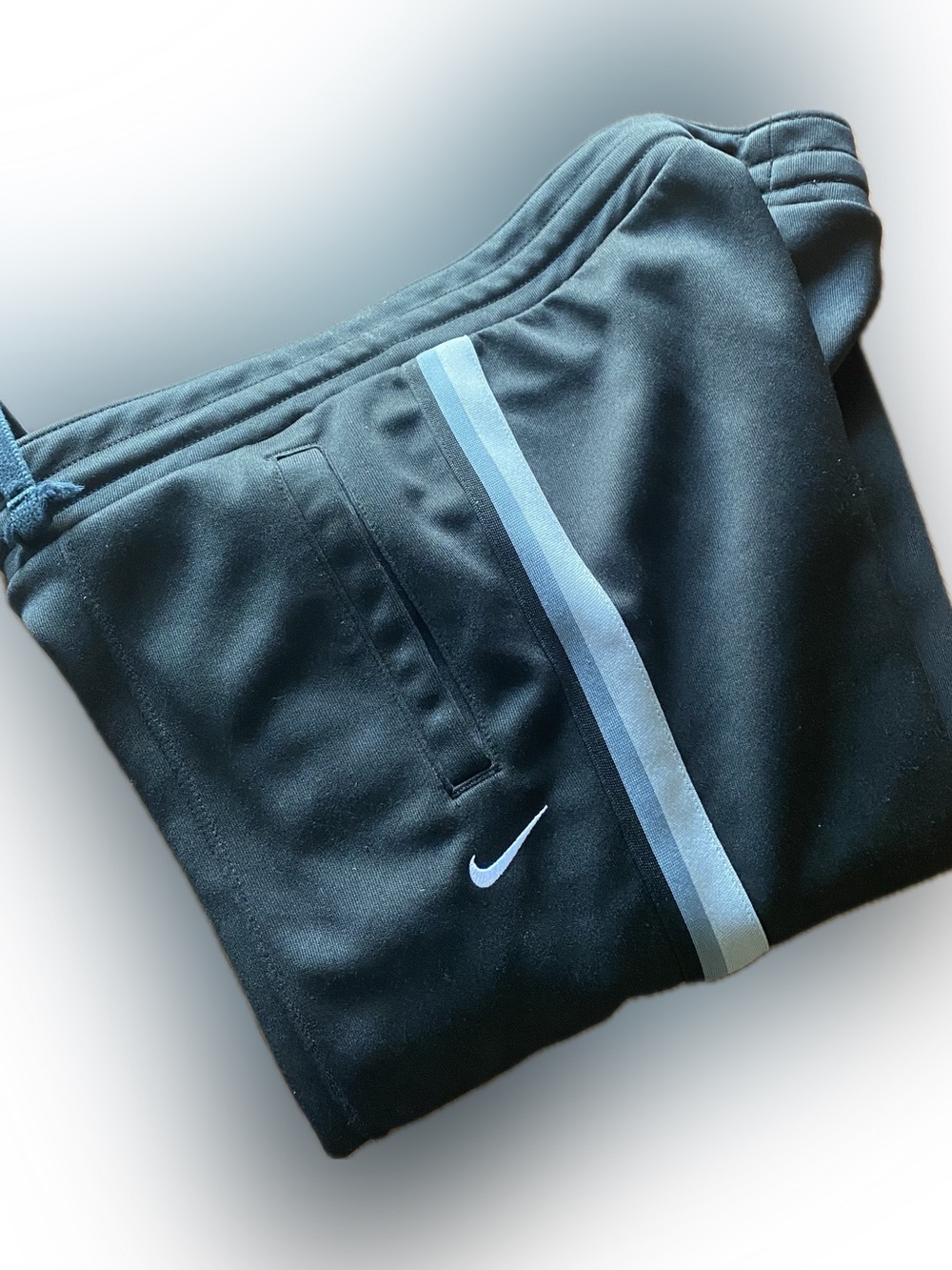 Nike Black Joggers with Light Blue Side Stripes